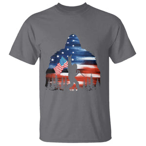 Funny Bigfoot Night Stroll American Flag T Shirt Patriotic 4th July TS11 Charcoal Print Your Wear