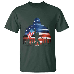Funny Bigfoot Night Stroll American Flag T Shirt Patriotic 4th July TS11 Dark Forest Green Print Your Wear