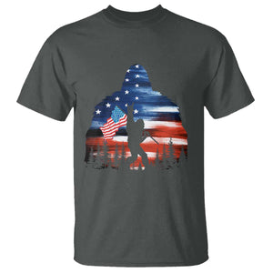 Funny Bigfoot Night Stroll American Flag T Shirt Patriotic 4th July TS11 Dark Heather Print Your Wear
