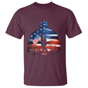 Funny Bigfoot Night Stroll American Flag T Shirt Patriotic 4th July TS11 Maroon Print Your Wear