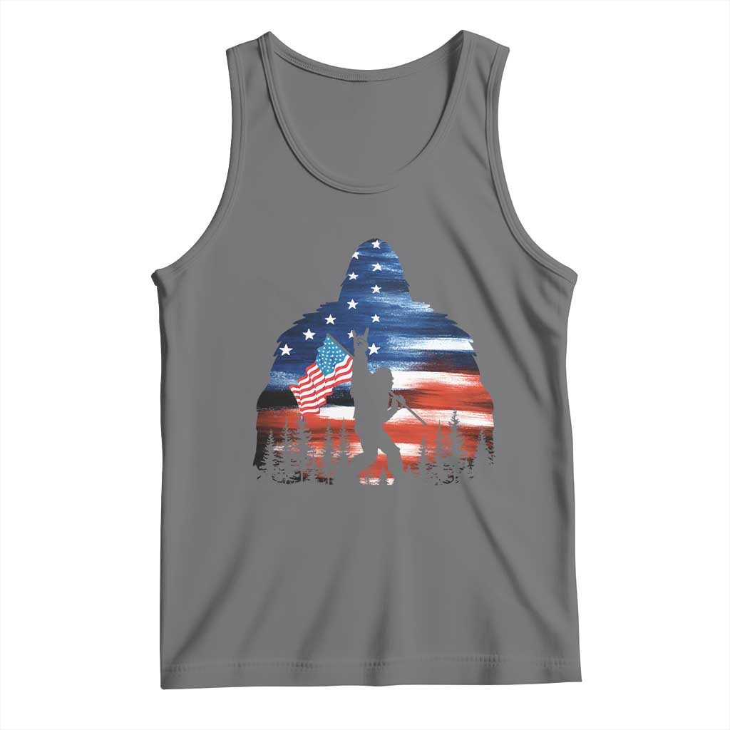Funny Bigfoot Night Stroll American Flag Tank Top Patriotic 4th July TS11 Black Heather Print Your Wear