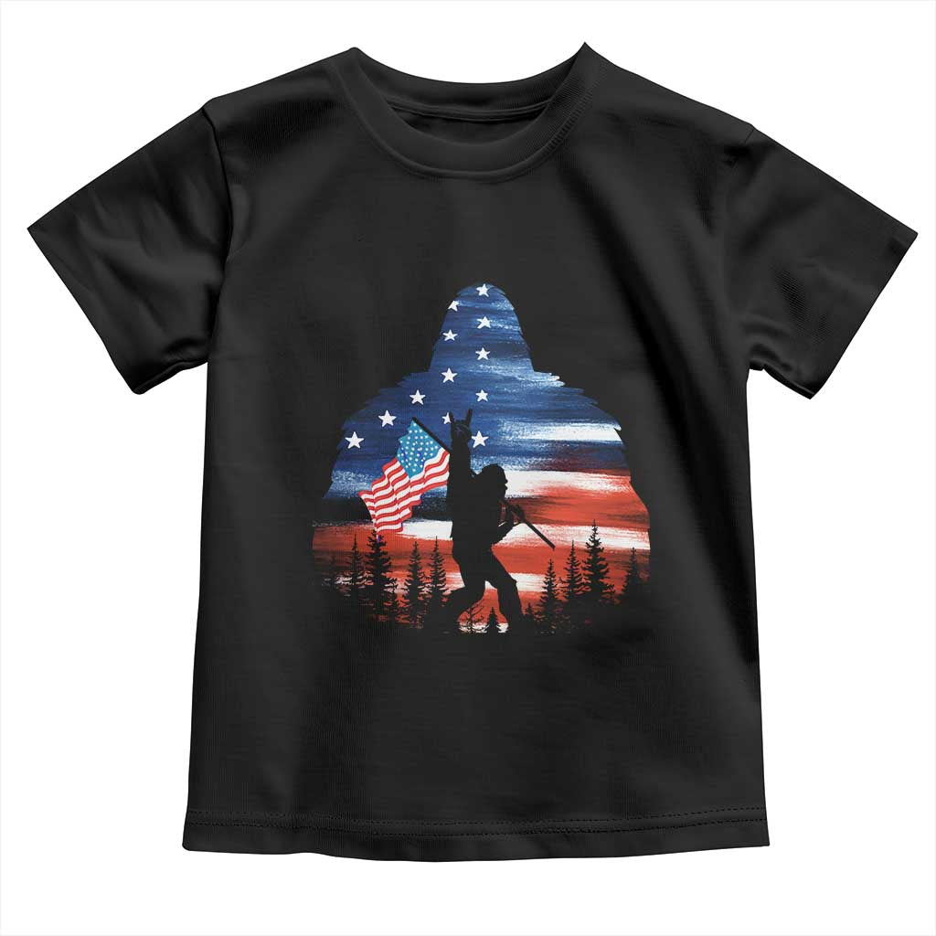 Funny Bigfoot Night Stroll American Flag Toddler T Shirt Patriotic 4th July TS11 Black Print Your Wear