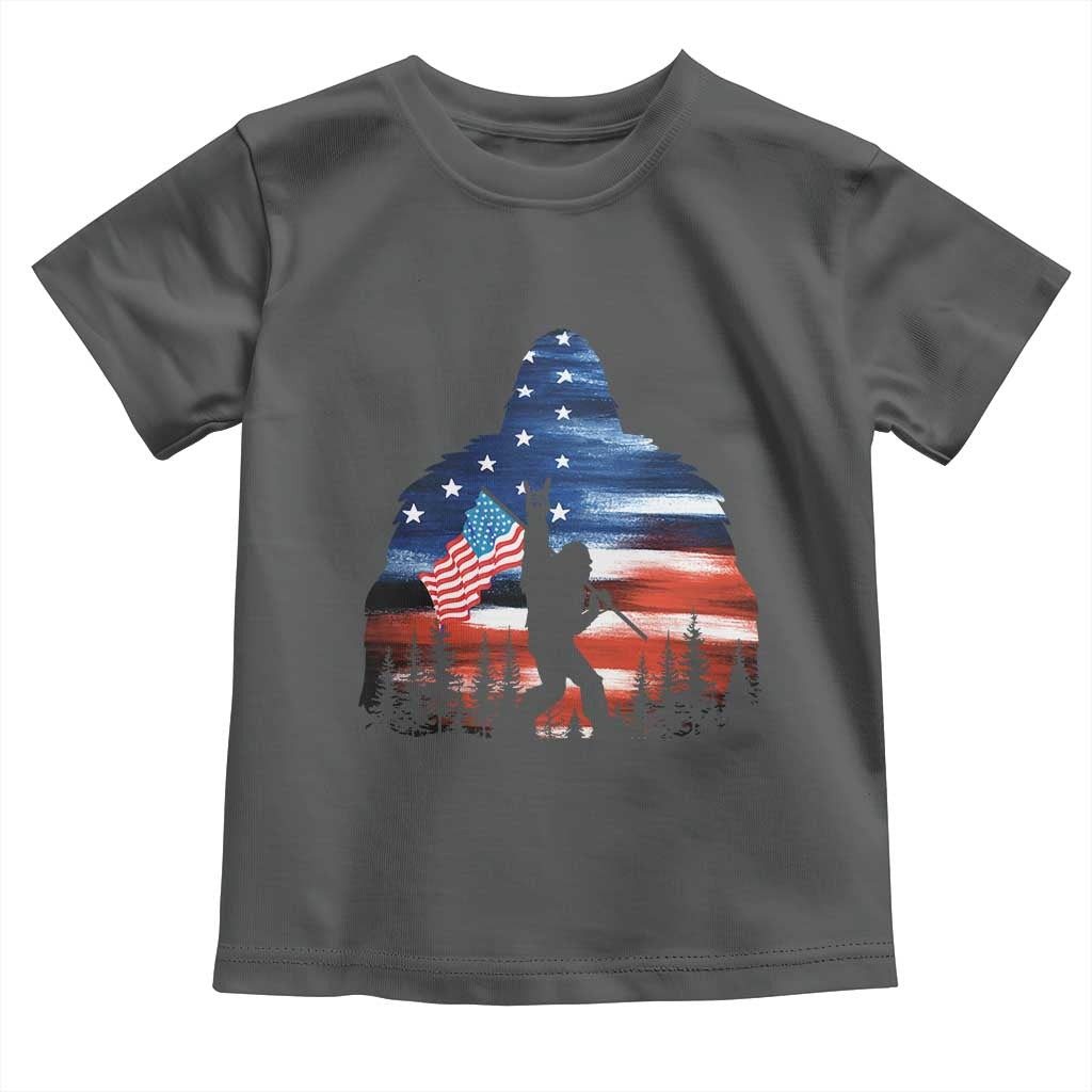 Funny Bigfoot Night Stroll American Flag Toddler T Shirt Patriotic 4th July TS11 Dark Heather Print Your Wear