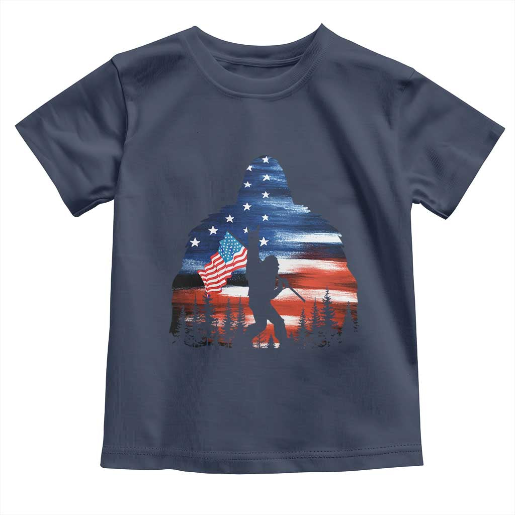 Funny Bigfoot Night Stroll American Flag Toddler T Shirt Patriotic 4th July TS11 Navy Print Your Wear