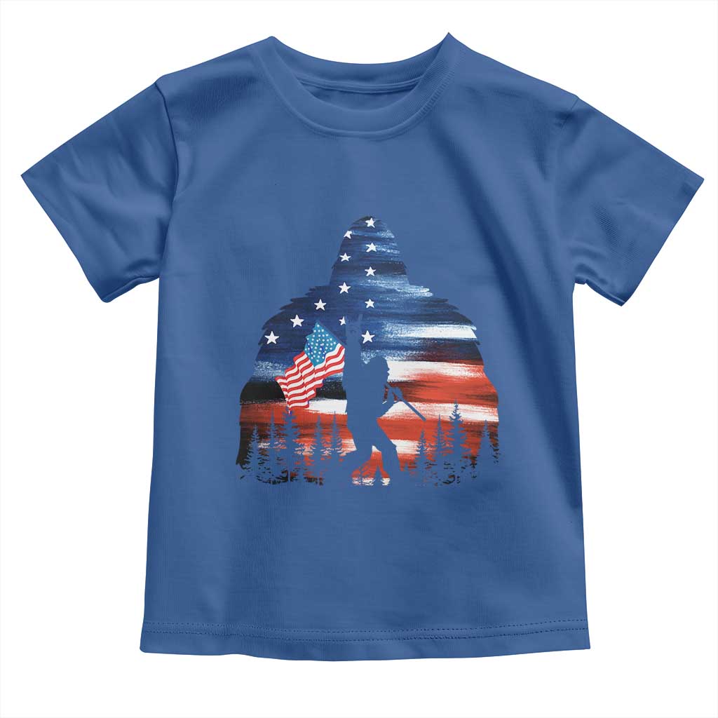 Funny Bigfoot Night Stroll American Flag Toddler T Shirt Patriotic 4th July TS11 Royal Blue Print Your Wear