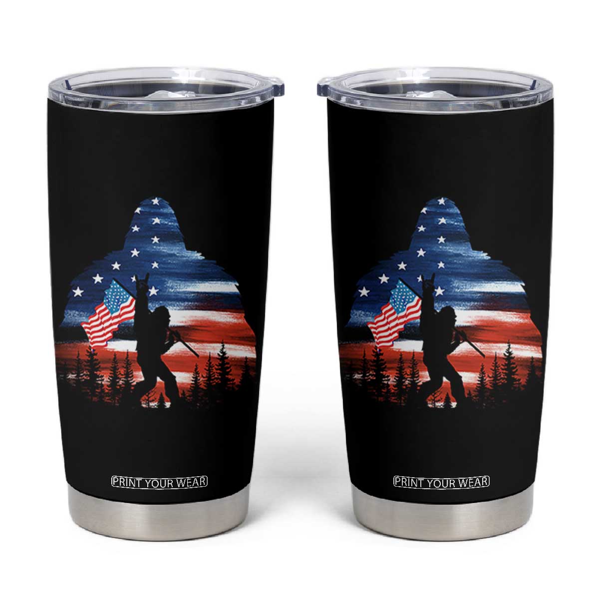 Funny Bigfoot Night Stroll American Flag Tumbler Cup Patriotic 4th July TS11 Black Print Your Wear