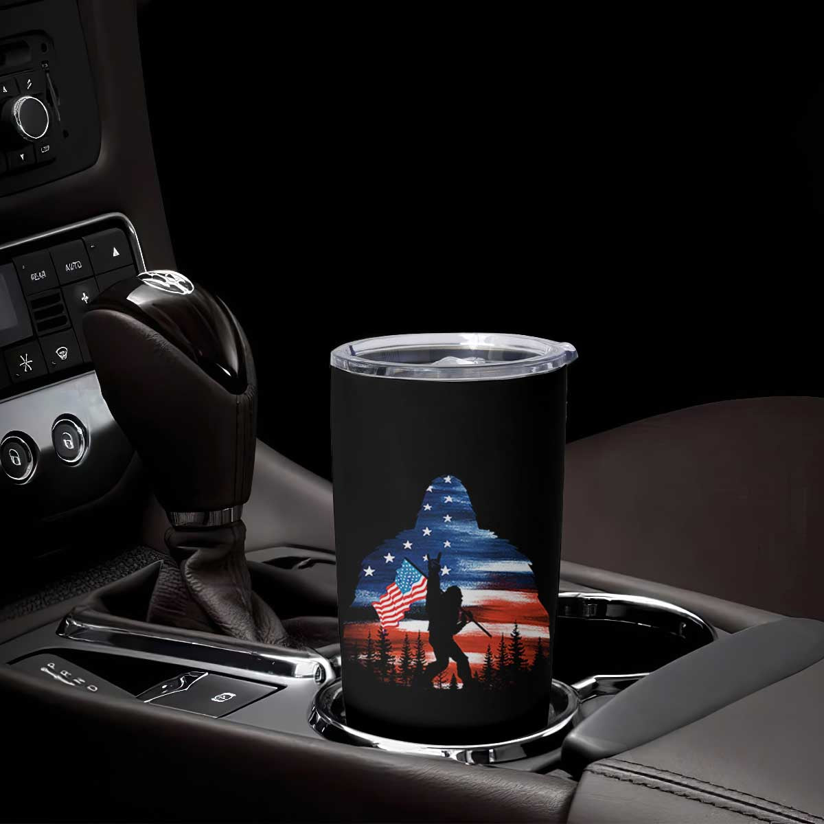 Funny Bigfoot Night Stroll American Flag Tumbler Cup Patriotic 4th July TS11 Print Your Wear