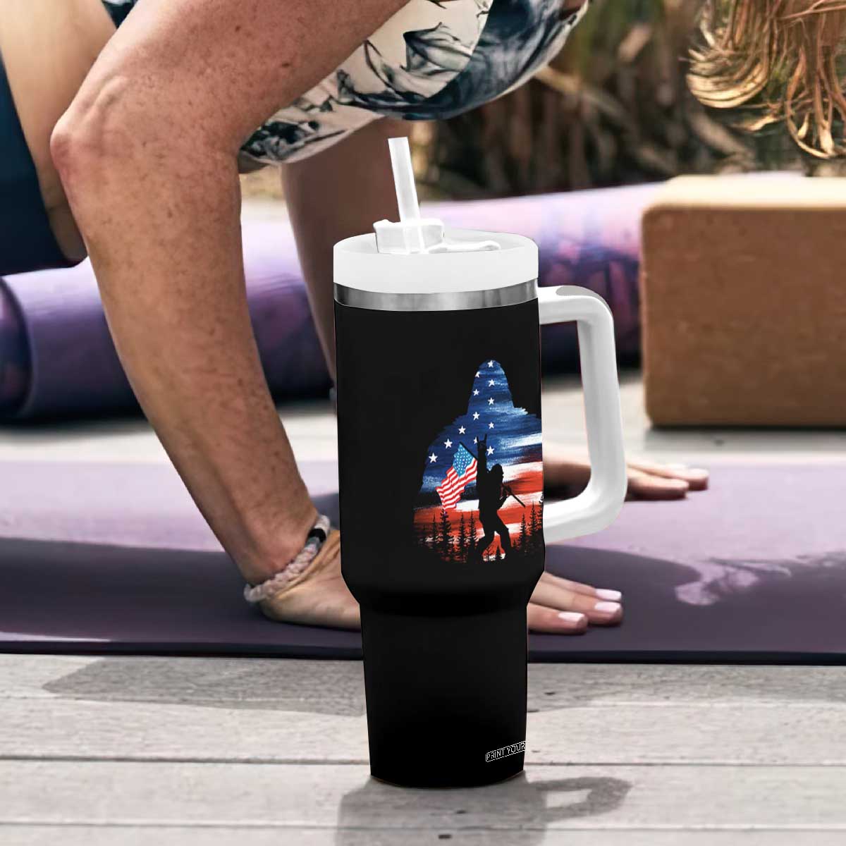 Funny Bigfoot Night Stroll American Flag Tumbler With Handle Patriotic 4th July TS11 Print Your Wear