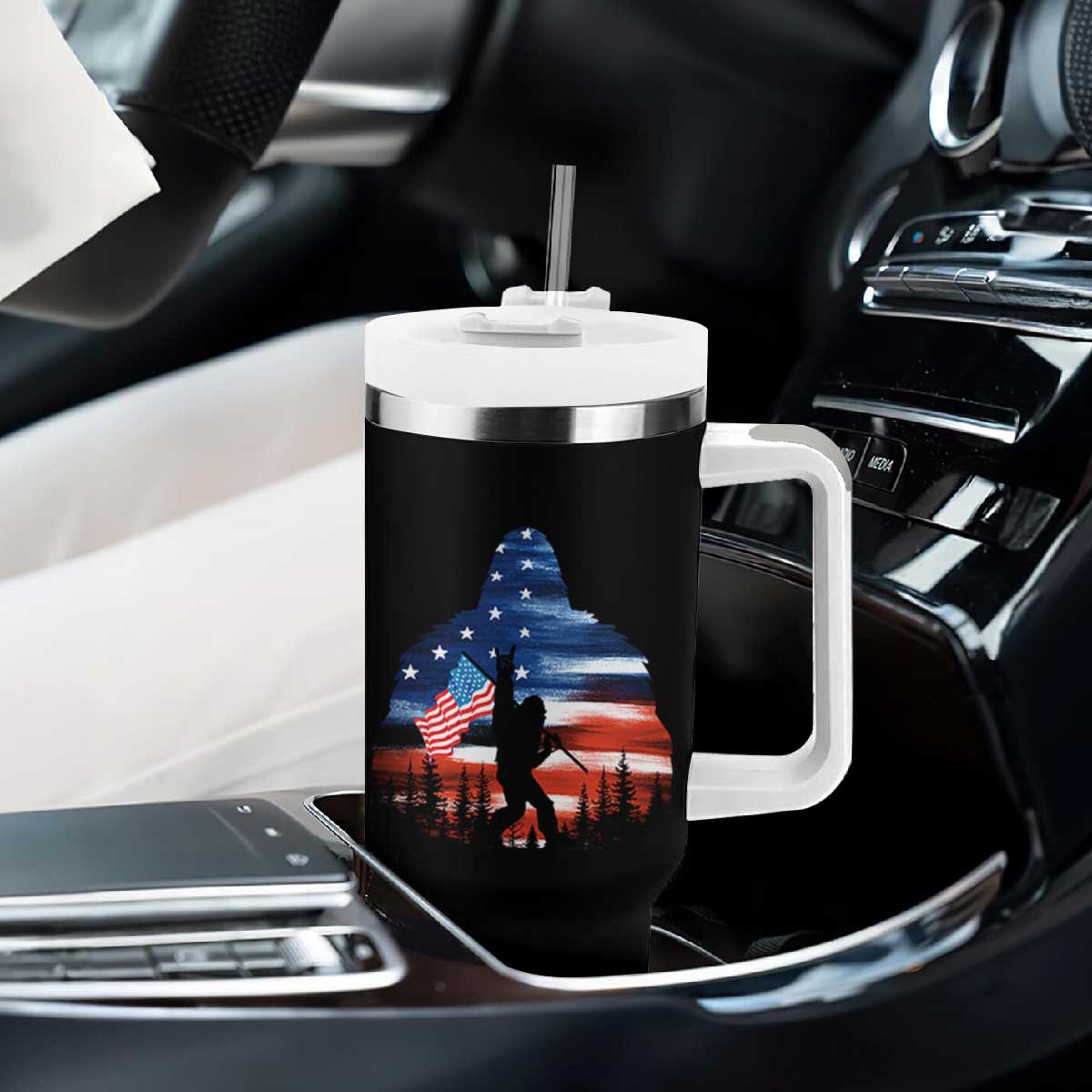 Funny Bigfoot Night Stroll American Flag Tumbler With Handle Patriotic 4th July TS11 Print Your Wear