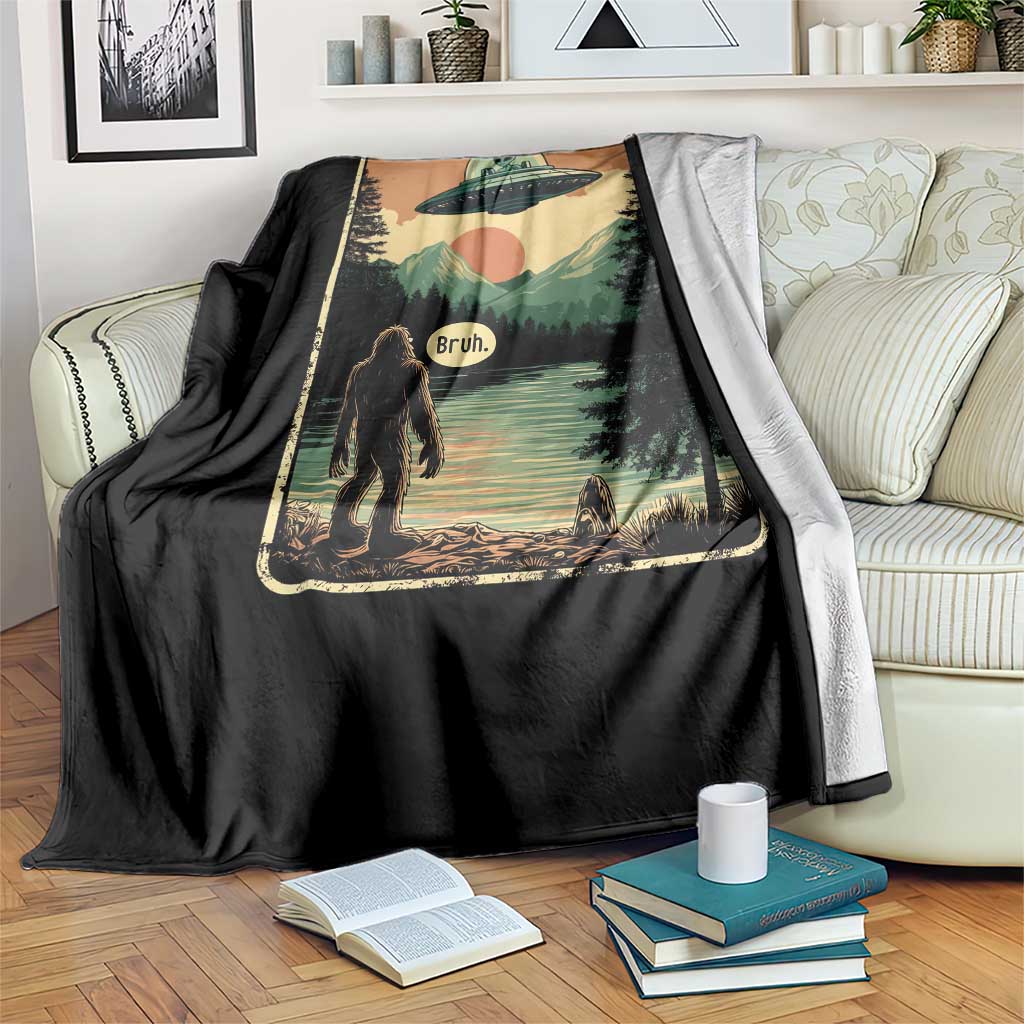 Funny Bigfoot Sasquatch Alien Spaceship UFO Introvert Bruh Throw Blanket TS11 Print Your Wear