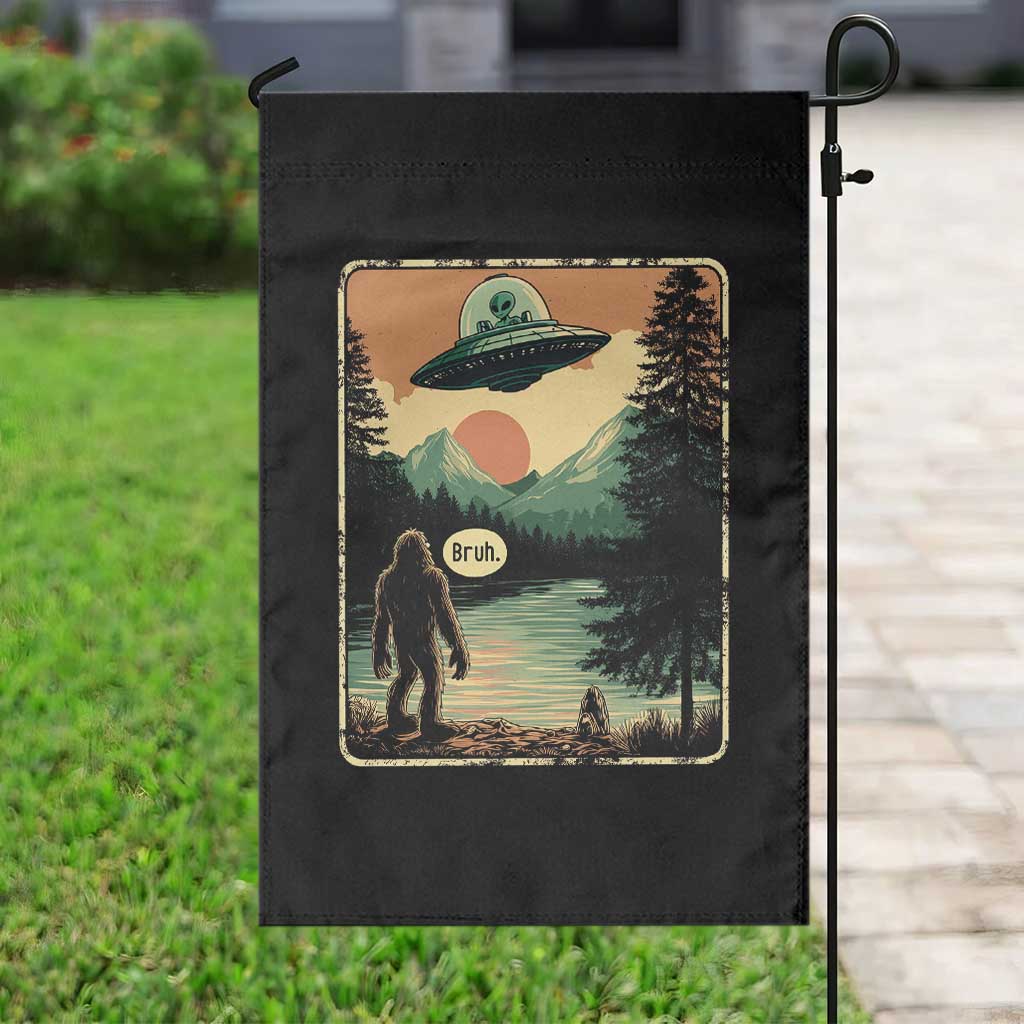 Funny Bigfoot Sasquatch Alien Spaceship UFO Introvert Bruh Garden Flag TS11 Print Your Wear