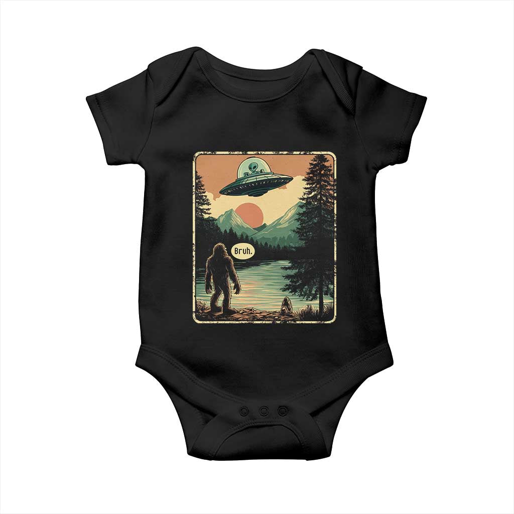 Funny Bigfoot Sasquatch Alien Spaceship UFO Introvert Bruh Baby Onesie TS11 Black Print Your Wear