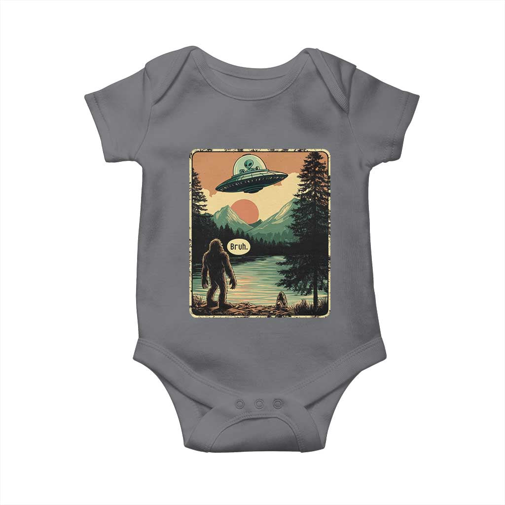 Funny Bigfoot Sasquatch Alien Spaceship UFO Introvert Bruh Baby Onesie TS11 Charcoal Print Your Wear