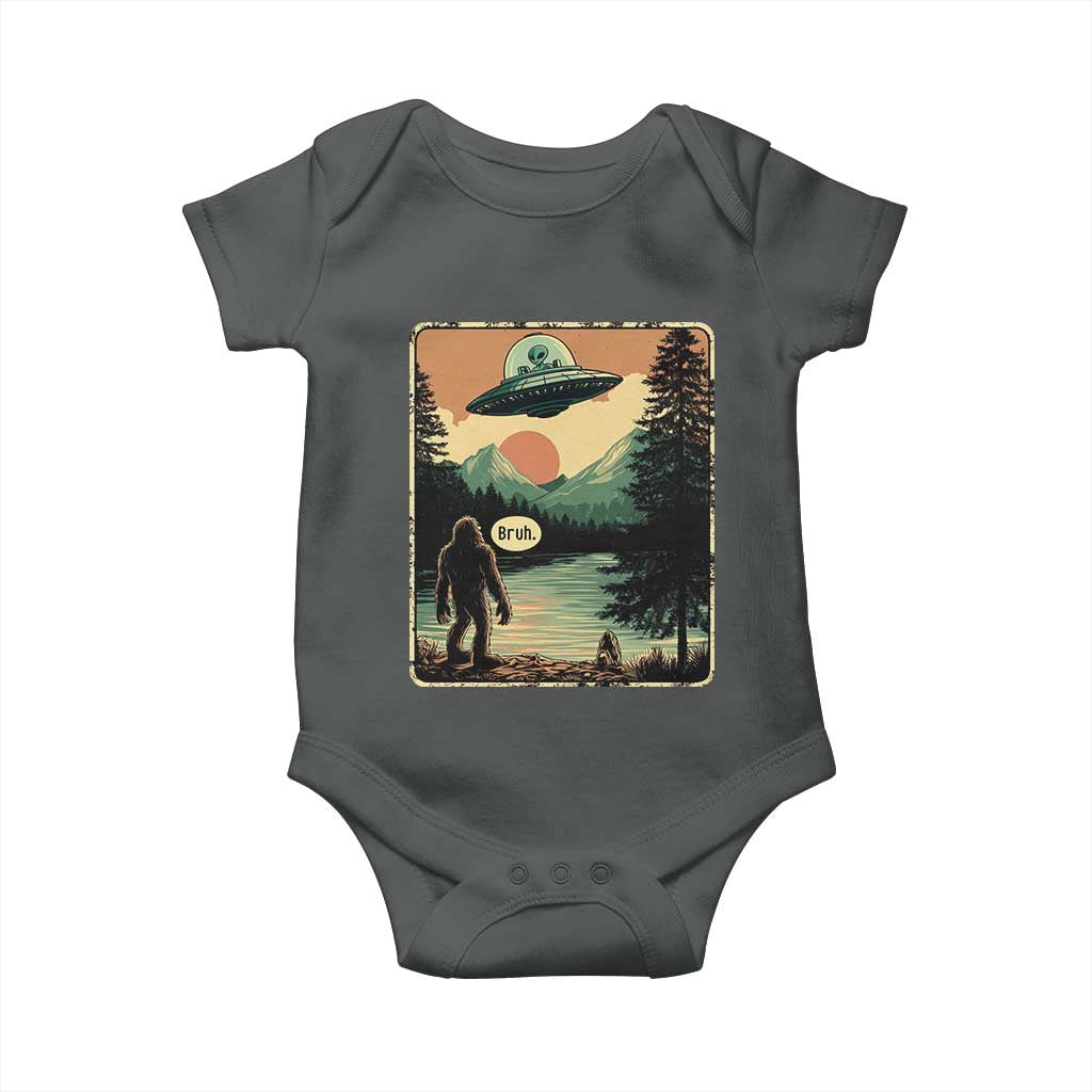 Funny Bigfoot Sasquatch Alien Spaceship UFO Introvert Bruh Baby Onesie TS11 Dark Heather Print Your Wear