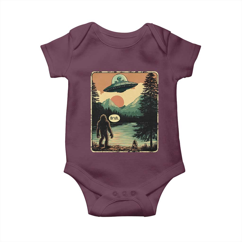 Funny Bigfoot Sasquatch Alien Spaceship UFO Introvert Bruh Baby Onesie TS11 Maroon Print Your Wear