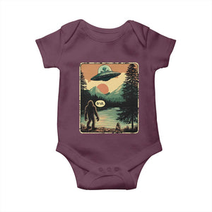 Funny Bigfoot Sasquatch Alien Spaceship UFO Introvert Bruh Baby Onesie TS11 Maroon Print Your Wear