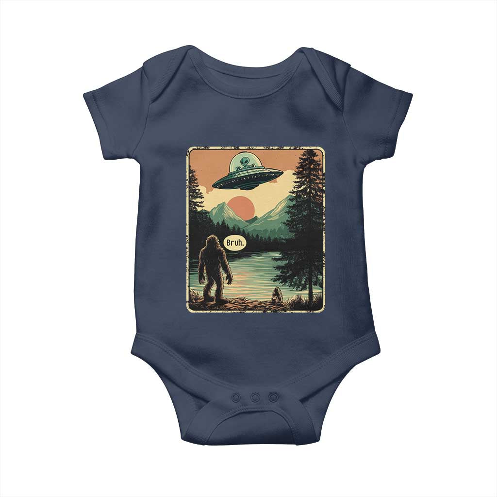Funny Bigfoot Sasquatch Alien Spaceship UFO Introvert Bruh Baby Onesie TS11 Navy Print Your Wear