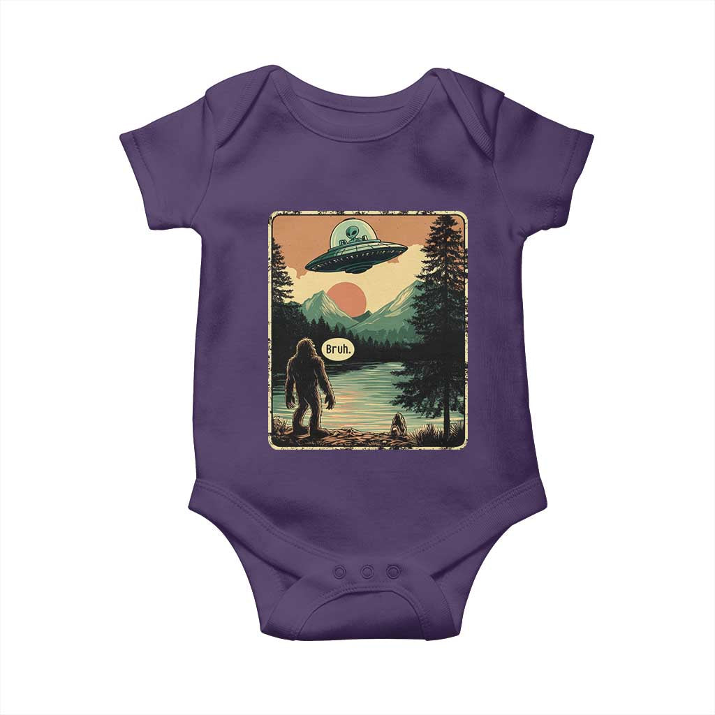 Funny Bigfoot Sasquatch Alien Spaceship UFO Introvert Bruh Baby Onesie TS11 Purple Print Your Wear