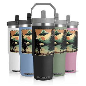 Funny Bigfoot Sasquatch Alien Spaceship UFO Introvert Bruh Flip Straw Tumbler TS11 Print Your Wear