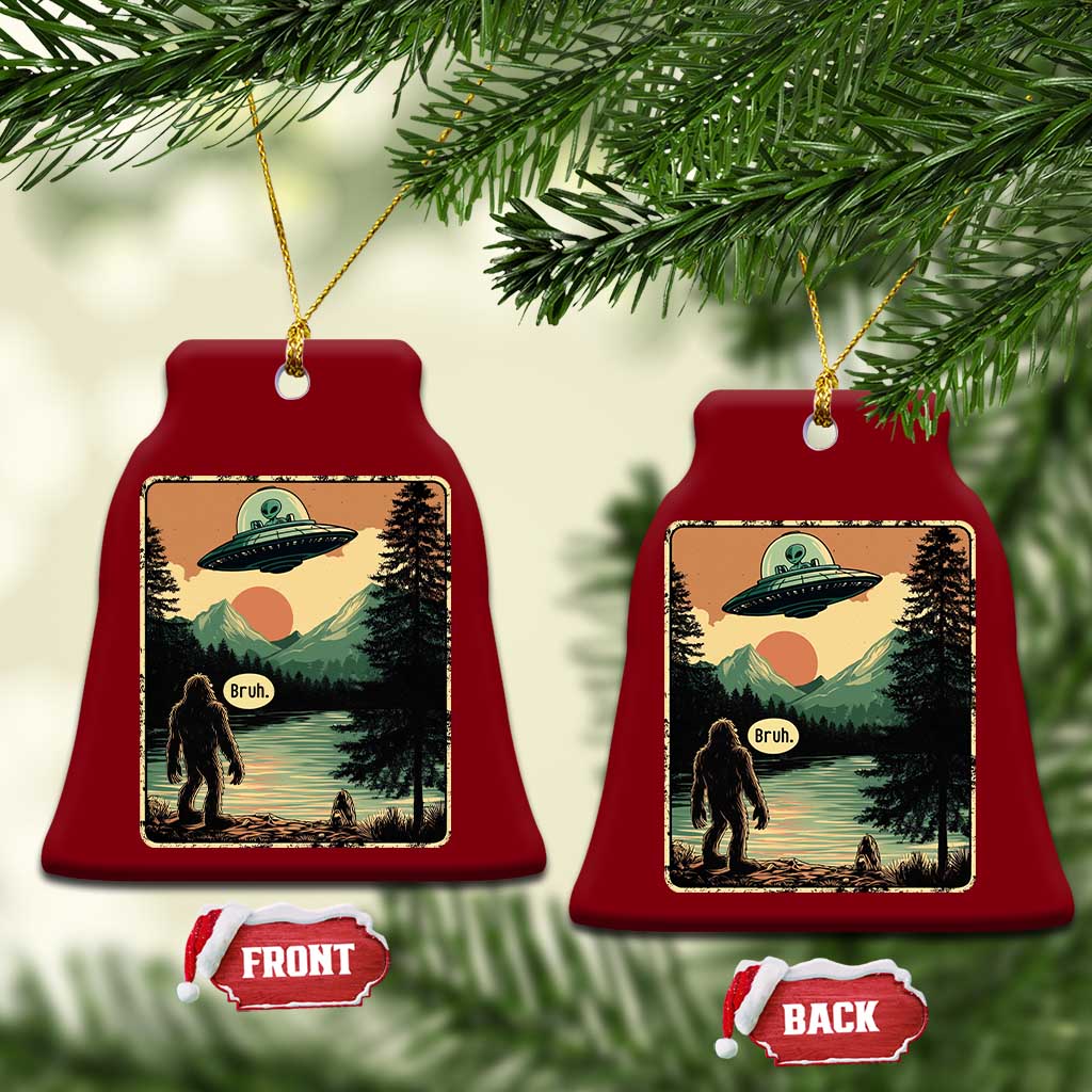 Funny Bigfoot Sasquatch Alien Spaceship UFO Introvert Bruh Ceramic Ornament TS11 Print Your Wear