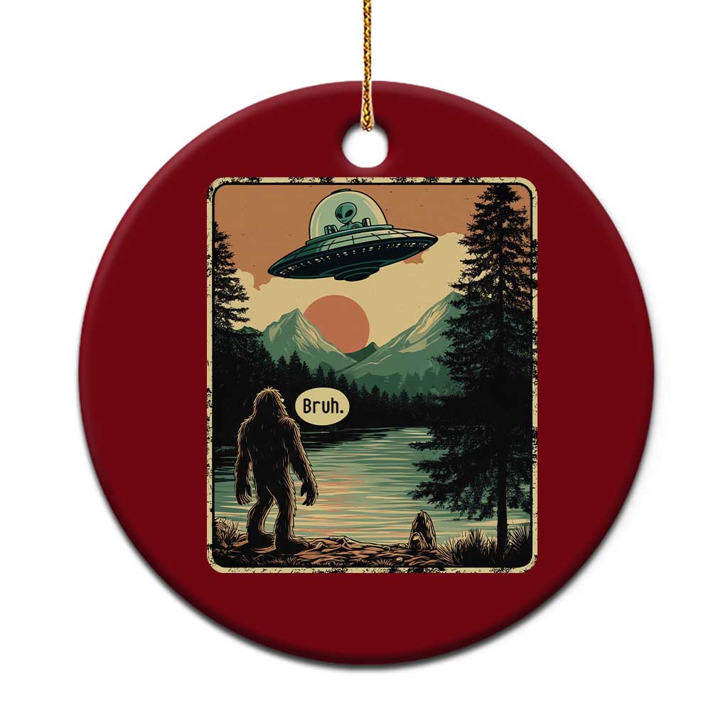 Funny Bigfoot Sasquatch Alien Spaceship UFO Introvert Bruh Ceramic Ornament TS11 1pc Red Print Your Wear