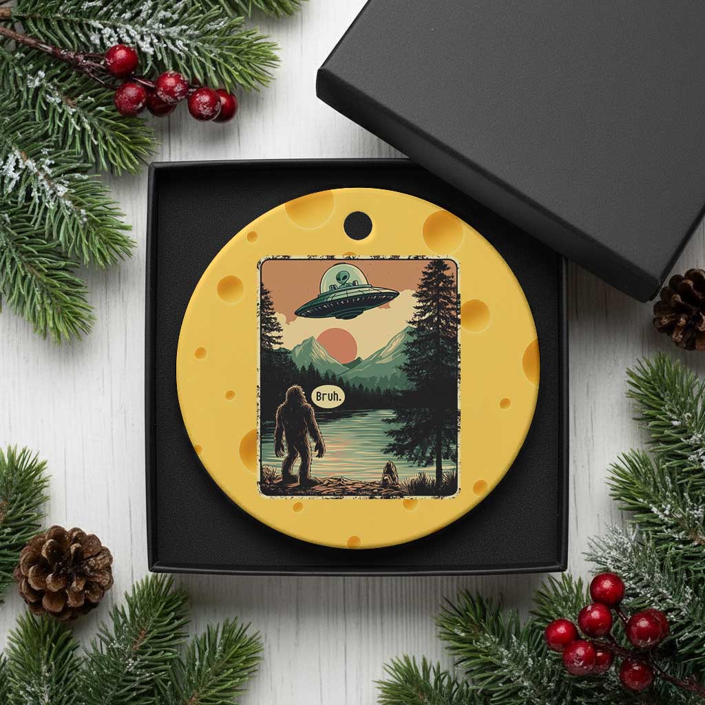 Funny Bigfoot Sasquatch Alien Spaceship UFO Introvert Bruh Ceramic Ornament TS11 1pc Yellow Cheese Print Your Wear