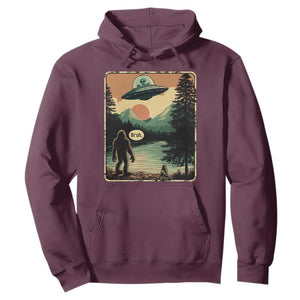Funny Bigfoot Sasquatch Alien Spaceship UFO Introvert Bruh Hoodie TS11 Maroon Print Your Wear