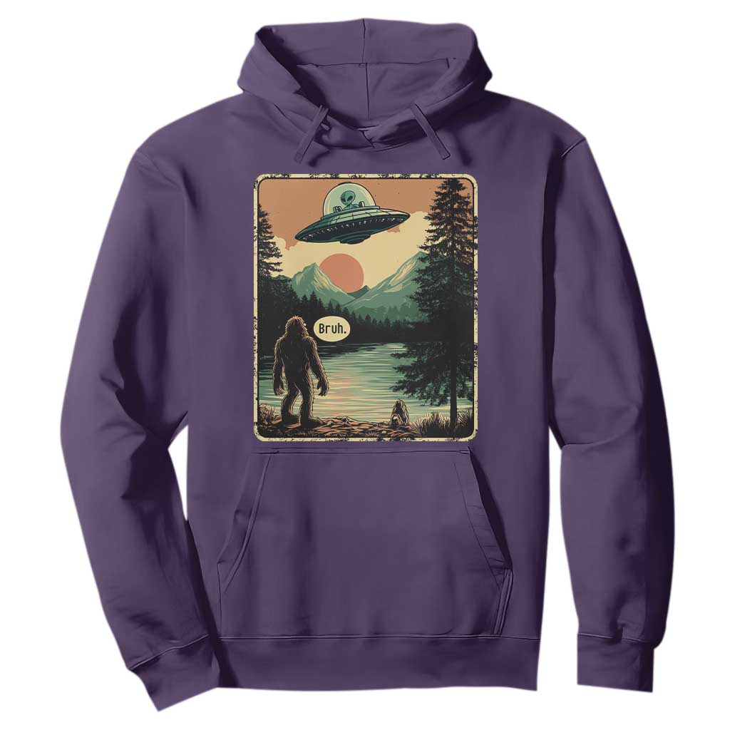 Funny Bigfoot Sasquatch Alien Spaceship UFO Introvert Bruh Hoodie TS11 Purple Print Your Wear