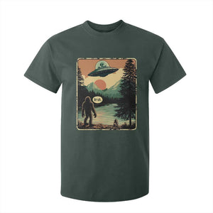 Funny Bigfoot Sasquatch Alien Spaceship UFO Introvert Bruh T Shirt For Kid TS11 Dark Forest Green Print Your Wear