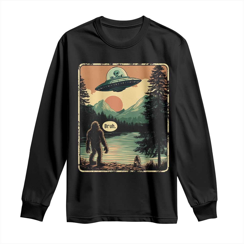 Funny Bigfoot Sasquatch Alien Spaceship UFO Introvert Bruh Long Sleeve Shirt TS11 Black Print Your Wear