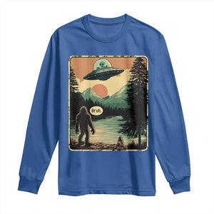 Funny Bigfoot Sasquatch Alien Spaceship UFO Introvert Bruh Long Sleeve Shirt TS11 Royal Blue Print Your Wear