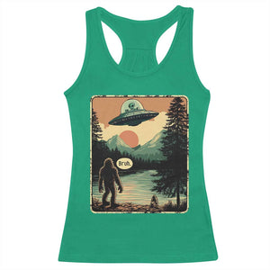 Funny Bigfoot Sasquatch Alien Spaceship UFO Introvert Bruh Racerback Tank Top TS11 Irish Green Print Your Wear
