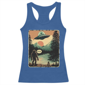 Funny Bigfoot Sasquatch Alien Spaceship UFO Introvert Bruh Racerback Tank Top TS11 Royal Blue Print Your Wear