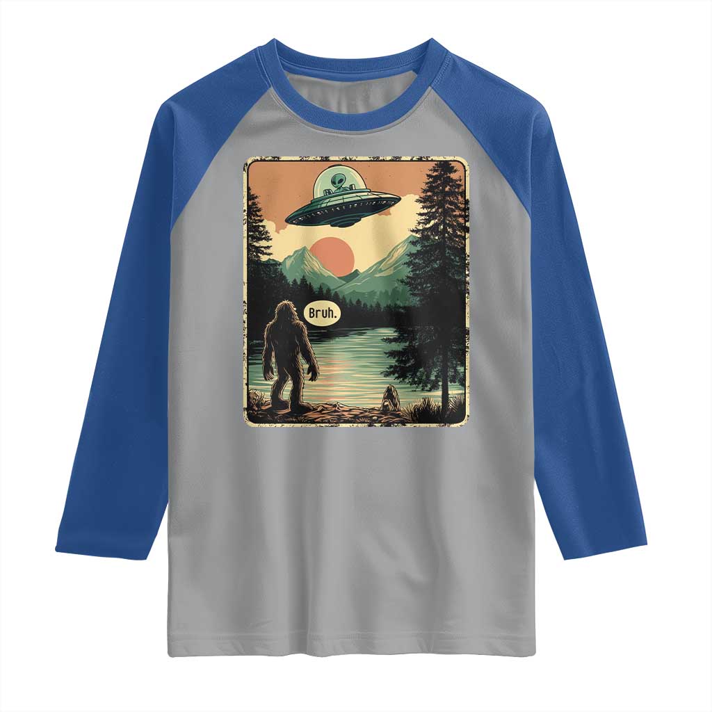 Funny Bigfoot Sasquatch Alien Spaceship UFO Introvert Bruh Raglan Shirt TS11 Sport Gray Royal Print Your Wear