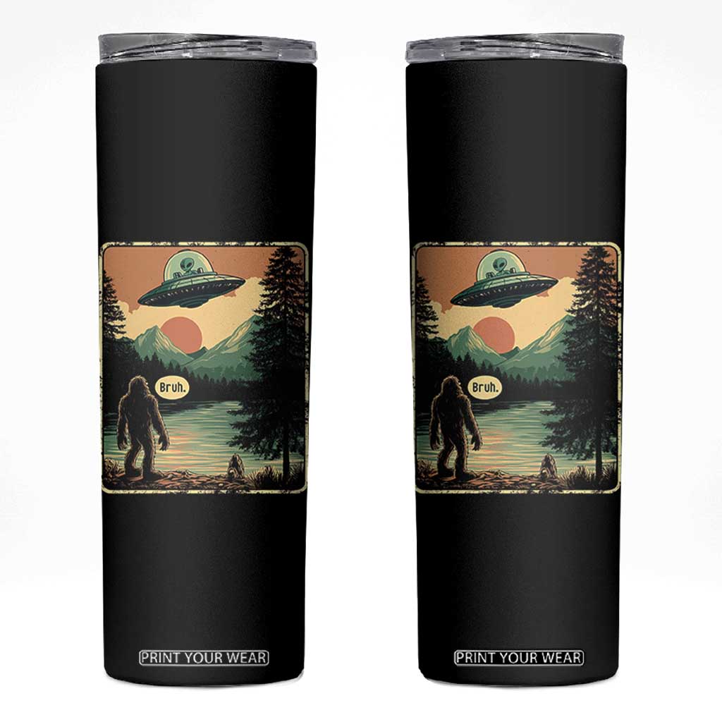 Funny Bigfoot Sasquatch Alien Spaceship UFO Introvert Bruh Skinny Tumbler TS11 Black Print Your Wear