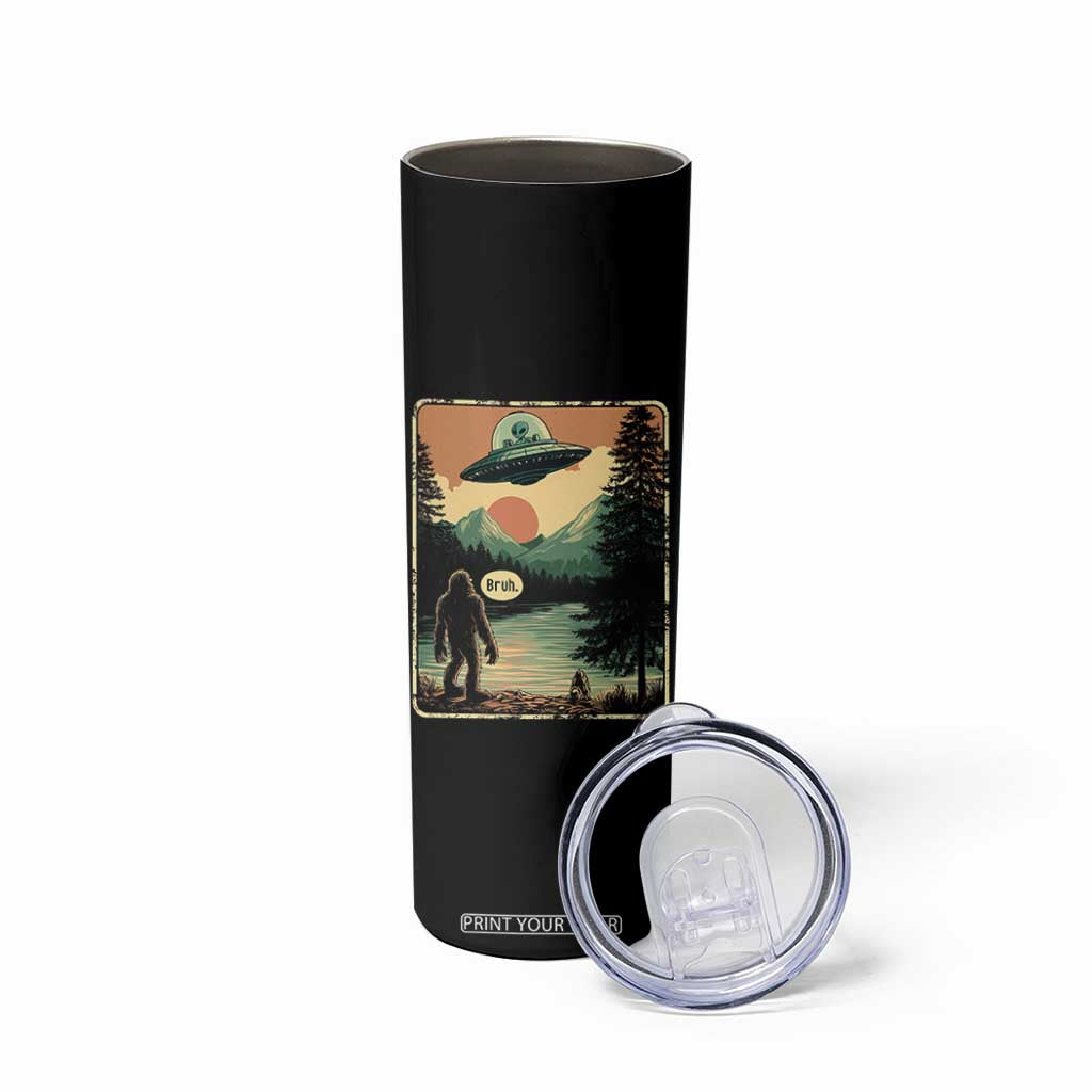 Funny Bigfoot Sasquatch Alien Spaceship UFO Introvert Bruh Skinny Tumbler TS11 Print Your Wear