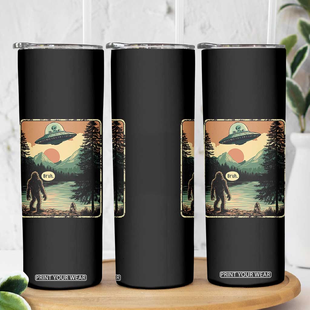 Funny Bigfoot Sasquatch Alien Spaceship UFO Introvert Bruh Skinny Tumbler TS11 Print Your Wear