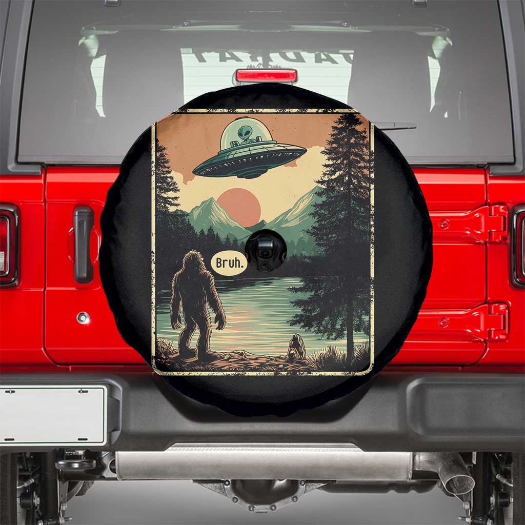 Funny Bigfoot Sasquatch Alien Spaceship UFO Introvert Bruh Spare Tire Cover TS11 Black Print Your Wear