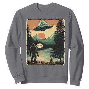 Funny Bigfoot Sasquatch Alien Spaceship UFO Introvert Bruh Sweatshirt TS11 Charcoal Print Your Wear