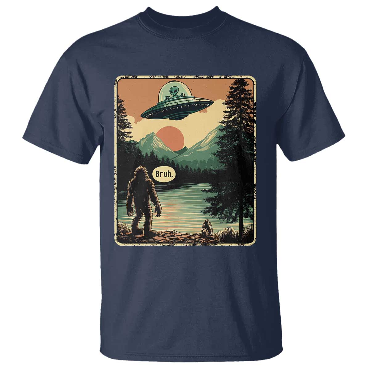 Funny Bigfoot Sasquatch Alien Spaceship UFO Introvert Bruh T Shirt TS11 Navy Print Your Wear
