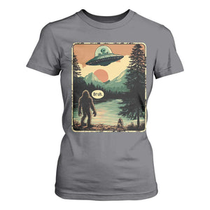 Funny Bigfoot Sasquatch Alien Spaceship UFO Introvert Bruh T Shirt For Women TS11 Charcoal Print Your Wear