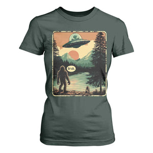 Funny Bigfoot Sasquatch Alien Spaceship UFO Introvert Bruh T Shirt For Women TS11 Dark Forest Green Print Your Wear