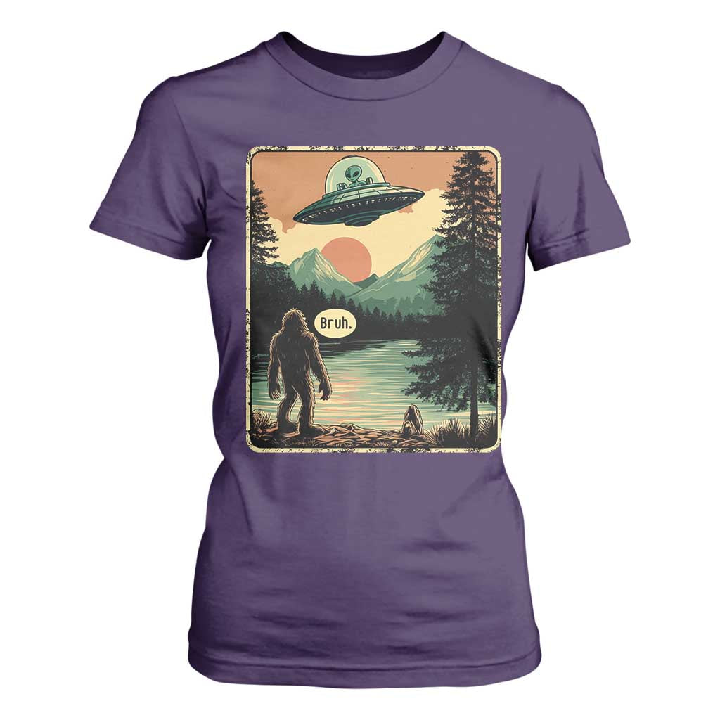 Funny Bigfoot Sasquatch Alien Spaceship UFO Introvert Bruh T Shirt For Women TS11 Purple Print Your Wear
