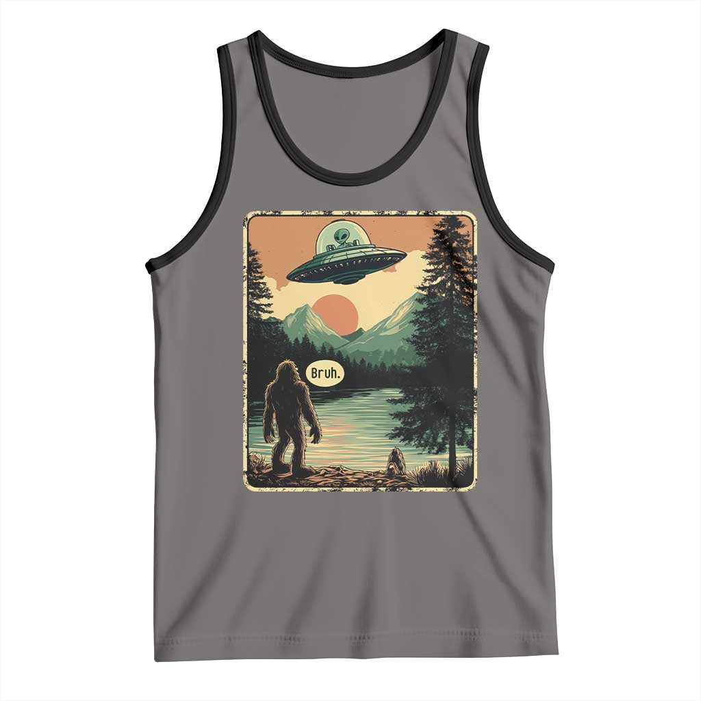 Funny Bigfoot Sasquatch Alien Spaceship UFO Introvert Bruh Tank Top TS11 Deep Heather Black Print Your Wear