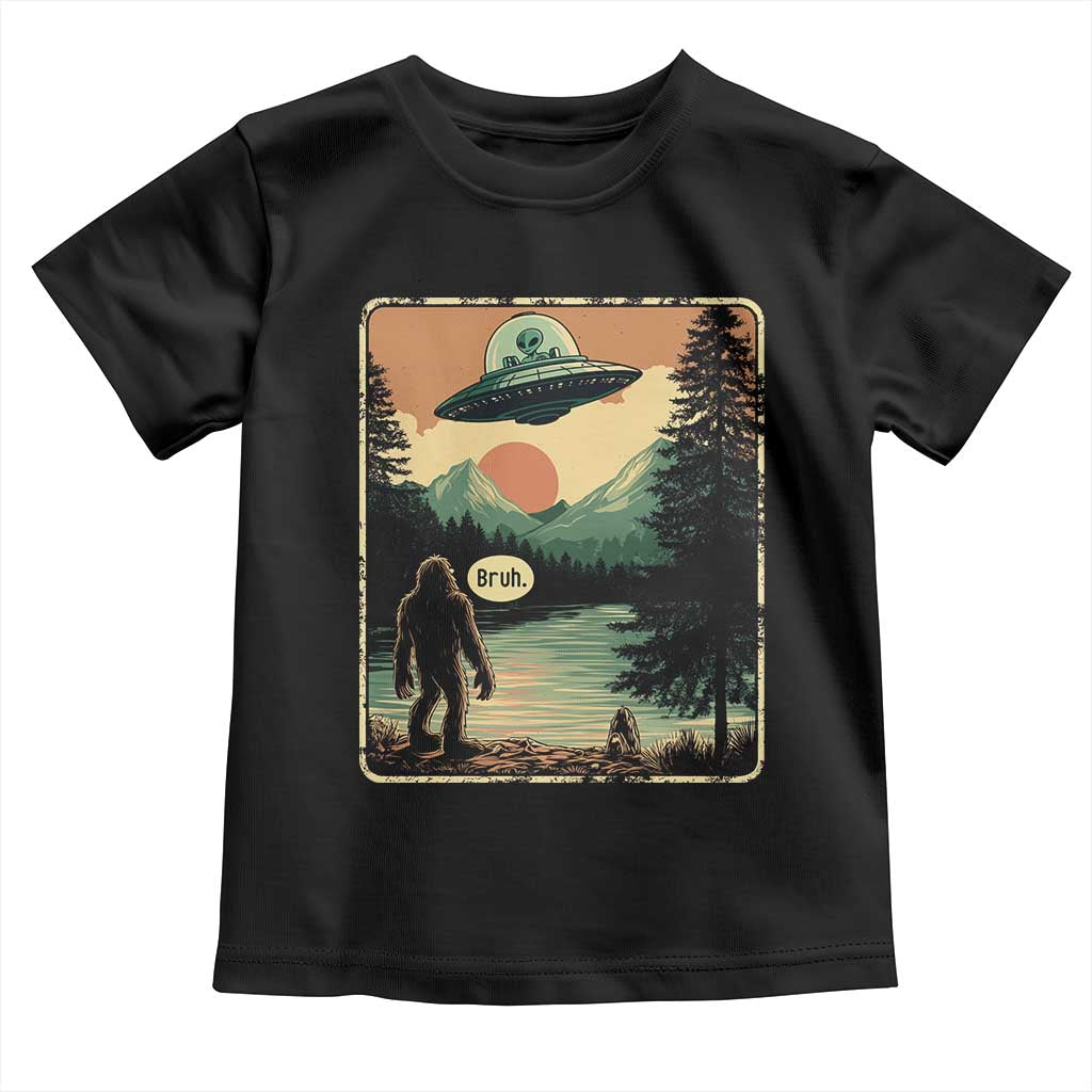 Funny Bigfoot Sasquatch Alien Spaceship UFO Introvert Bruh Toddler T Shirt TS11 Black Print Your Wear