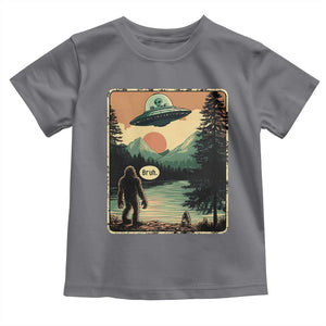 Funny Bigfoot Sasquatch Alien Spaceship UFO Introvert Bruh Toddler T Shirt TS11 Charcoal Print Your Wear