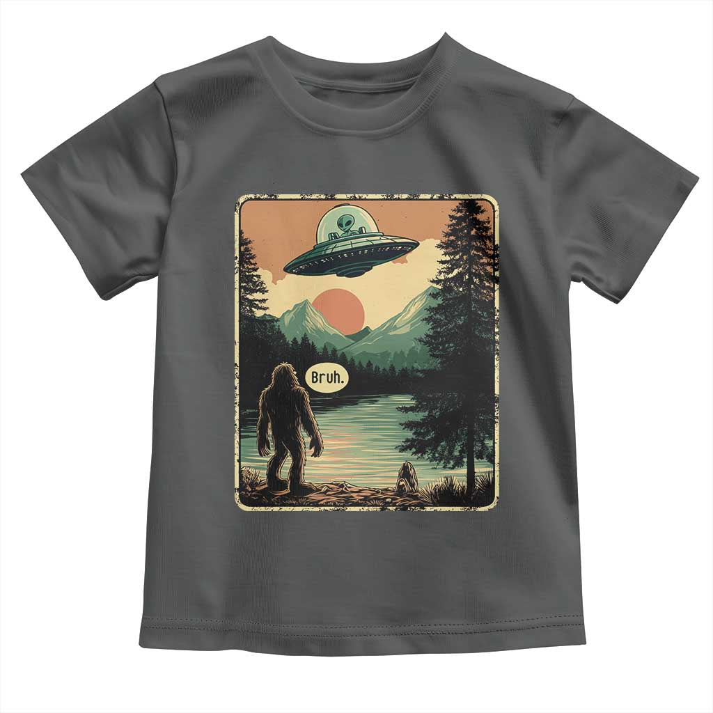 Funny Bigfoot Sasquatch Alien Spaceship UFO Introvert Bruh Toddler T Shirt TS11 Dark Heather Print Your Wear