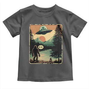 Funny Bigfoot Sasquatch Alien Spaceship UFO Introvert Bruh Toddler T Shirt TS11 Dark Heather Print Your Wear