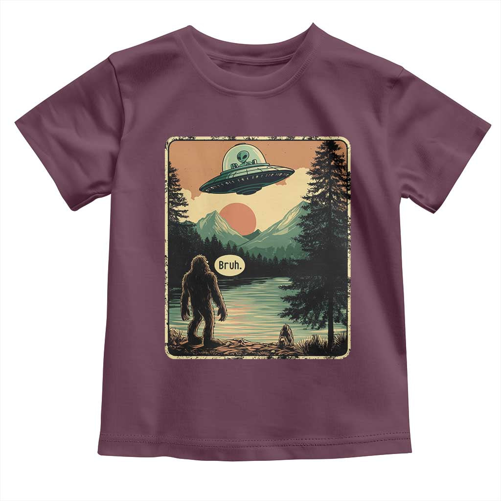 Funny Bigfoot Sasquatch Alien Spaceship UFO Introvert Bruh Toddler T Shirt TS11 Maroon Print Your Wear