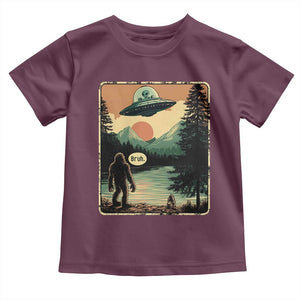 Funny Bigfoot Sasquatch Alien Spaceship UFO Introvert Bruh Toddler T Shirt TS11 Maroon Print Your Wear